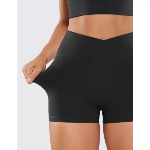 CRZ YOGA Womens Butterluxe Crossover Scrunch Butt Biker Shorts 3  5  High Waist No Front Seam Workout Yoga Booty ShortsBlack