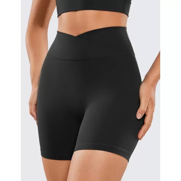 CRZ YOGA Womens Butterluxe Crossover Scrunch Butt Biker Shorts 3  5  High Waist No Front Seam Workout Yoga Booty ShortsBlack