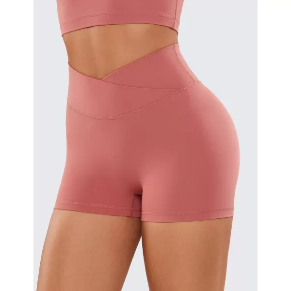 CRZ YOGA Womens Butterluxe Crossover Scrunch Butt Biker Shorts 3  5  High Waist No Front Seam Workout Yoga Booty ShortsBriar Rose