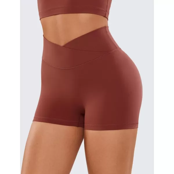 CRZ YOGA Womens Butterluxe Crossover Scrunch Butt Biker Shorts 3  5  High Waist No Front Seam Workout Yoga Booty ShortsJujube Brown