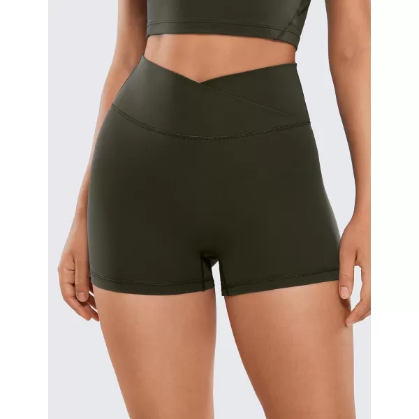 CRZ YOGA Womens Butterluxe Crossover Scrunch Butt Biker Shorts 3  5  High Waist No Front Seam Workout Yoga Booty ShortsOlive Green