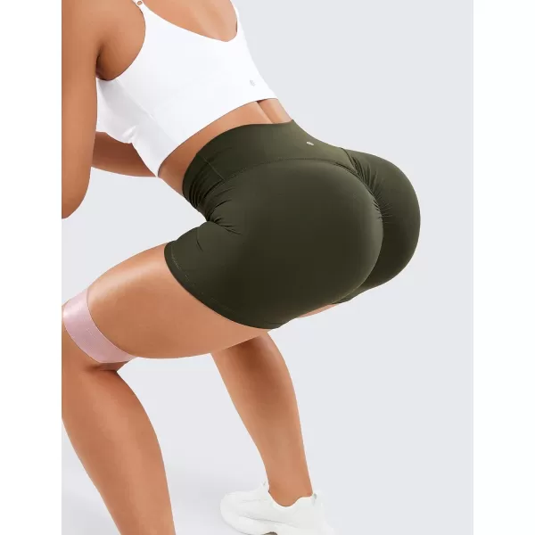 CRZ YOGA Womens Butterluxe Crossover Scrunch Butt Biker Shorts 3  5  High Waist No Front Seam Workout Yoga Booty ShortsOlive Green