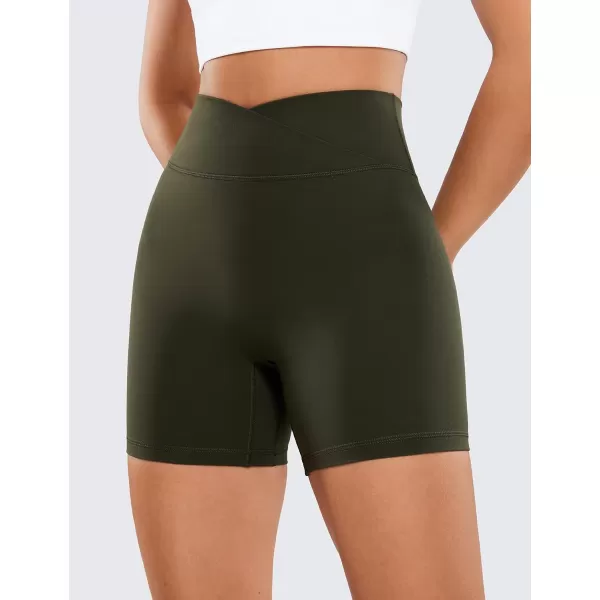 CRZ YOGA Womens Butterluxe Crossover Scrunch Butt Biker Shorts 3  5  High Waist No Front Seam Workout Yoga Booty ShortsOlive Green