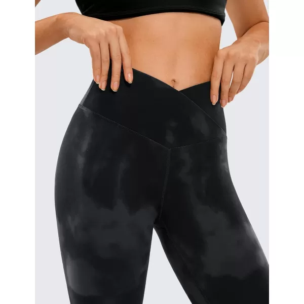 CRZ YOGA Womens Butterluxe Crossover Workout Capri Leggings 23 Inches  High Waist V Cross Crop Gym Yoga PantsBlack Tie Dye Flowers