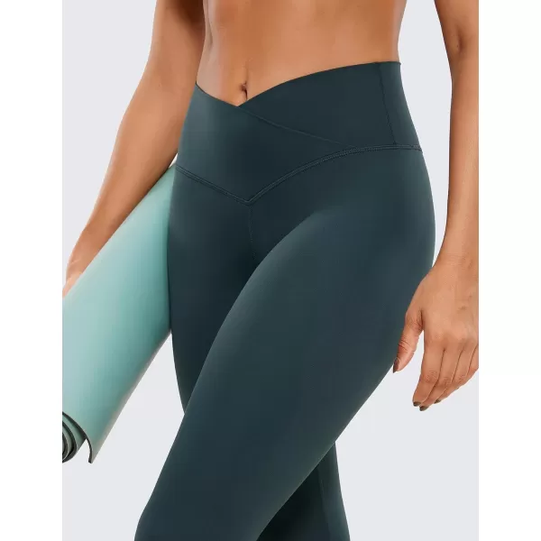 CRZ YOGA Womens Butterluxe Crossover Workout Capri Leggings 23 Inches  High Waist V Cross Crop Gym Yoga PantsForest Dark Green