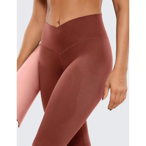 CRZ YOGA Womens Butterluxe Crossover Workout Capri Leggings 23 Inches  High Waist V Cross Crop Gym Yoga PantsJujube Brown