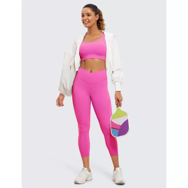 CRZ YOGA Womens Butterluxe Crossover Workout Capri Leggings 23 Inches  High Waist V Cross Crop Gym Yoga PantsNeon Light Purple