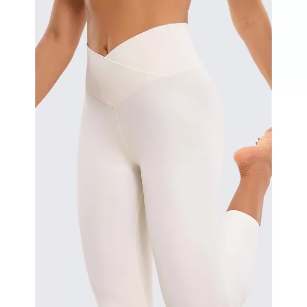 CRZ YOGA Womens Butterluxe Crossover Workout Capri Leggings 23 Inches  High Waist V Cross Crop Gym Yoga PantsWhite Apricot