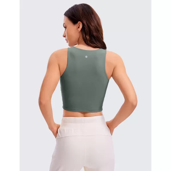 CRZ YOGA Womens Butterluxe Double Lined Cropped Tank Tops High Neck Racerback Tanks Sleeveless Casual Workout Crop TopGrey Sage