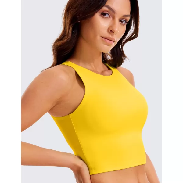 CRZ YOGA Womens Butterluxe Double Lined Cropped Tank Tops High Neck Racerback Tanks Sleeveless Casual Workout Crop TopHigh Visibility Yellow