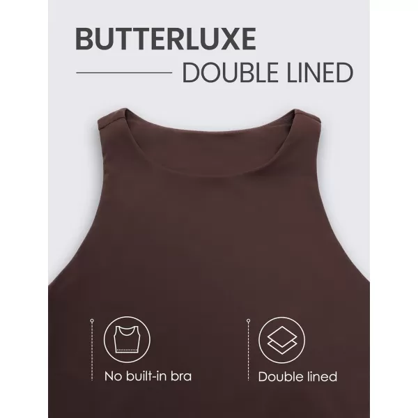 CRZ YOGA Womens Butterluxe Double Lined Cropped Tank Tops High Neck Racerback Tanks Sleeveless Casual Workout Crop TopHot Fudge Brown