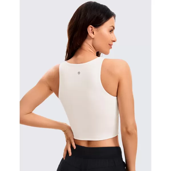 CRZ YOGA Womens Butterluxe Double Lined Cropped Tank Tops High Neck Racerback Tanks Sleeveless Casual Workout Crop TopMilky White