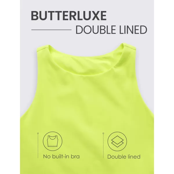 CRZ YOGA Womens Butterluxe Double Lined Cropped Tank Tops High Neck Racerback Tanks Sleeveless Casual Workout Crop TopNeon Yellow