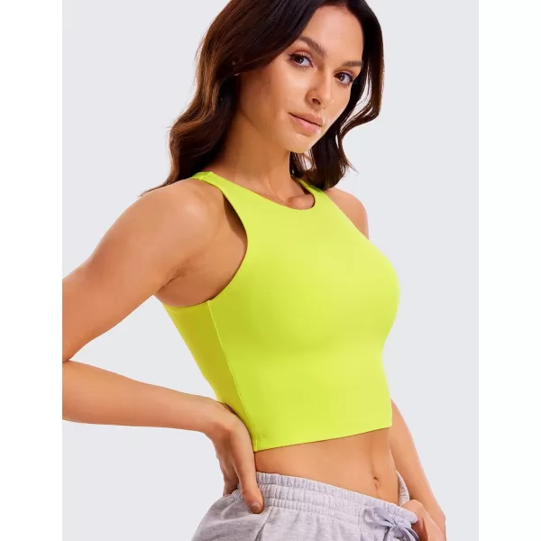 CRZ YOGA Womens Butterluxe Double Lined Cropped Tank Tops High Neck Racerback Tanks Sleeveless Casual Workout Crop TopNeon Yellow