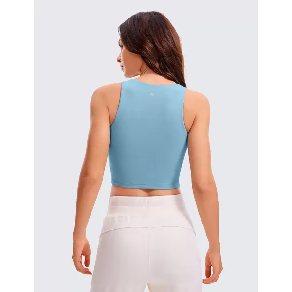 CRZ YOGA Womens Butterluxe Double Lined Cropped Tank Tops High Neck Racerback Tanks Sleeveless Casual Workout Crop TopPure Blue