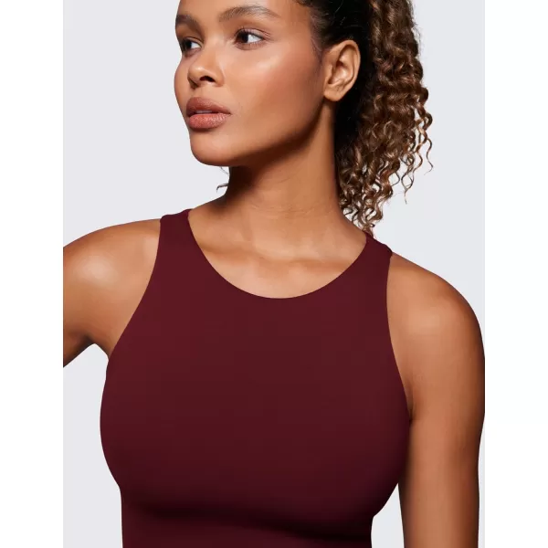 CRZ YOGA Womens Butterluxe Double Lined Cropped Tank Tops High Neck Racerback Tanks Sleeveless Casual Workout Crop TopRed Merlot