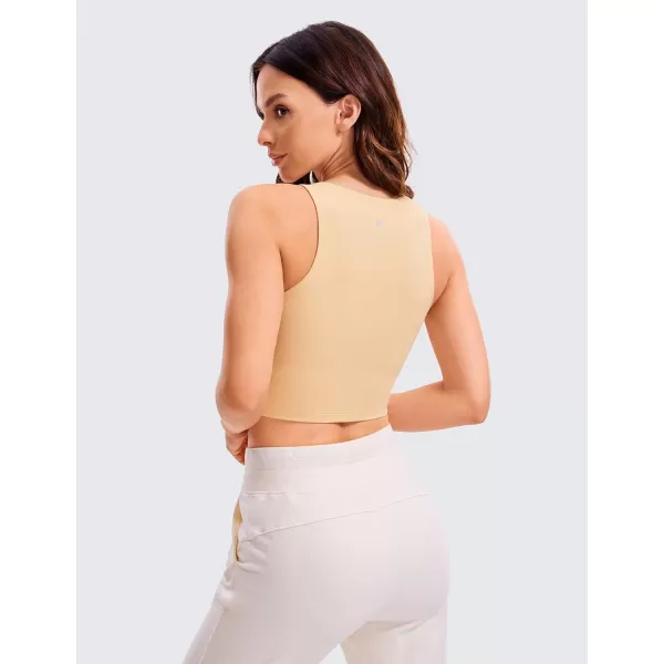 CRZ YOGA Womens Butterluxe Double Lined Cropped Tank Tops High Neck Racerback Tanks Sleeveless Casual Workout Crop TopTan Milkshake