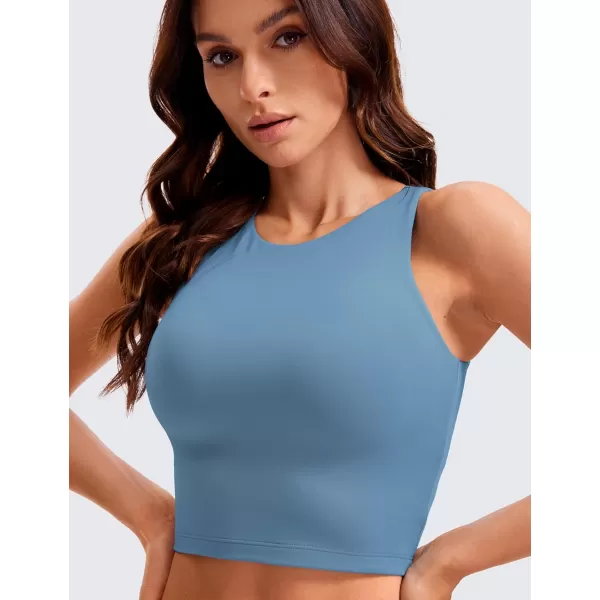 CRZ YOGA Womens Butterluxe Double Lined Cropped Tank Tops High Neck Racerback Tanks Sleeveless Casual Workout Crop TopUniverse Blue