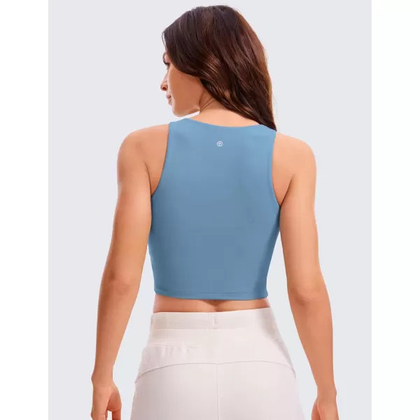 CRZ YOGA Womens Butterluxe Double Lined Cropped Tank Tops High Neck Racerback Tanks Sleeveless Casual Workout Crop TopUniverse Blue