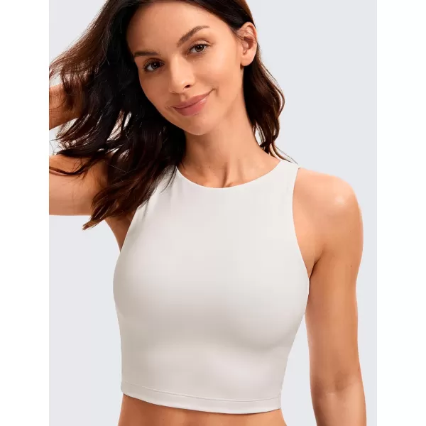 CRZ YOGA Womens Butterluxe Double Lined Cropped Tank Tops High Neck Racerback Tanks Sleeveless Casual Workout Crop TopWhite Apricot