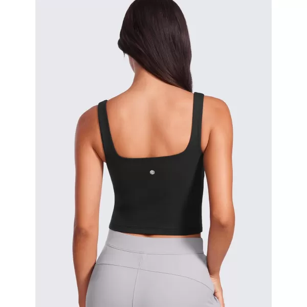 CRZ YOGA Womens Butterluxe Double Lined Square Neck Tank Tops Sleeveless Workout Yoga Tight Shirts Fitted Casual Crop TanksBlack