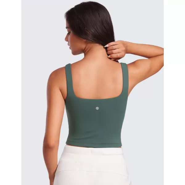 CRZ YOGA Womens Butterluxe Double Lined Square Neck Tank Tops Sleeveless Workout Yoga Tight Shirts Fitted Casual Crop TanksDark Forest Green