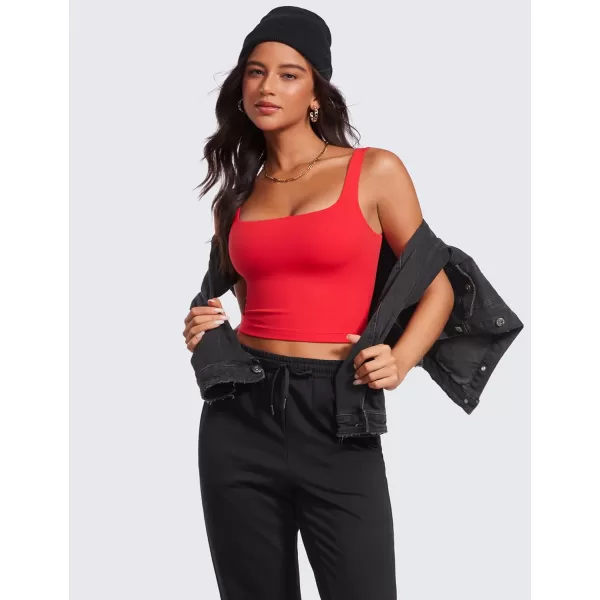 CRZ YOGA Womens Butterluxe Double Lined Square Neck Tank Tops Sleeveless Workout Yoga Tight Shirts Fitted Casual Crop TanksDeep Red