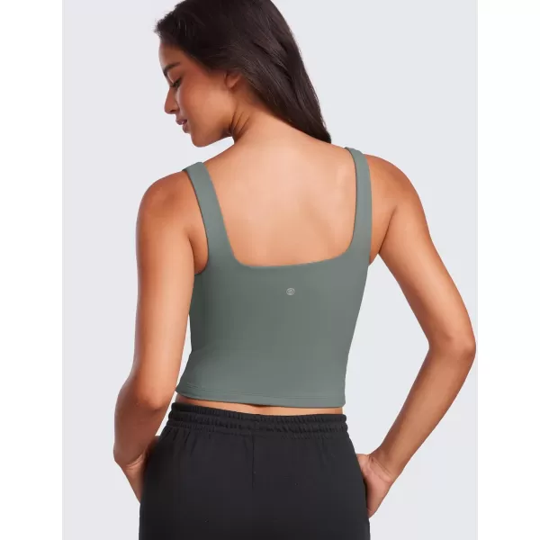 CRZ YOGA Womens Butterluxe Double Lined Square Neck Tank Tops Sleeveless Workout Yoga Tight Shirts Fitted Casual Crop TanksGrey Sage