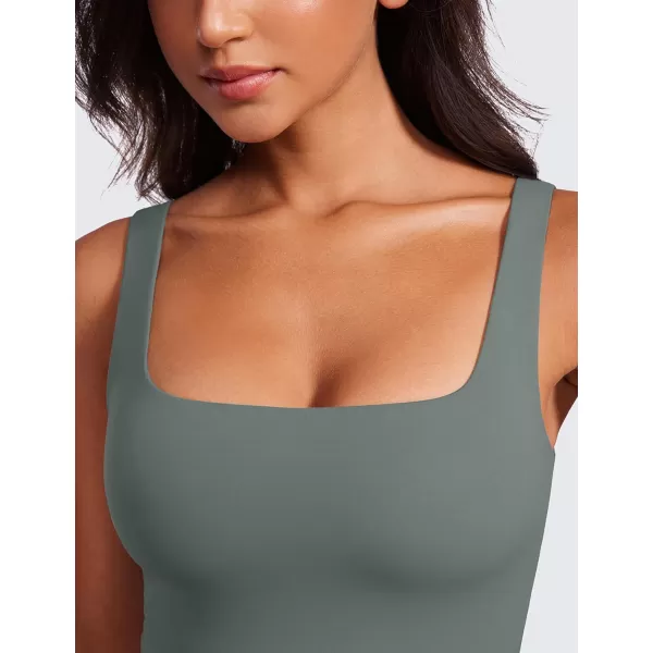 CRZ YOGA Womens Butterluxe Double Lined Square Neck Tank Tops Sleeveless Workout Yoga Tight Shirts Fitted Casual Crop TanksGrey Sage