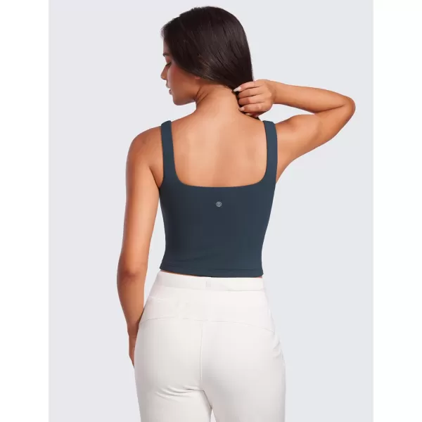 CRZ YOGA Womens Butterluxe Double Lined Square Neck Tank Tops Sleeveless Workout Yoga Tight Shirts Fitted Casual Crop TanksTrue Navy