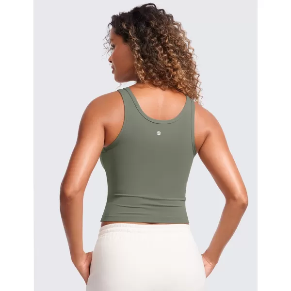 CRZ YOGA Womens Butterluxe Double Lined Tank Tops Scoop Neck Racerback Workout Tanks Sleeveless Casual Cropped TopLight Army Green