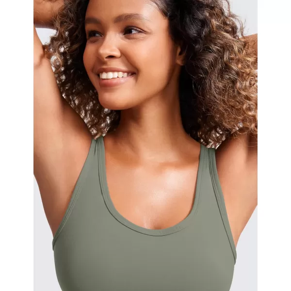 CRZ YOGA Womens Butterluxe Double Lined Tank Tops Scoop Neck Racerback Workout Tanks Sleeveless Casual Cropped TopLight Army Green