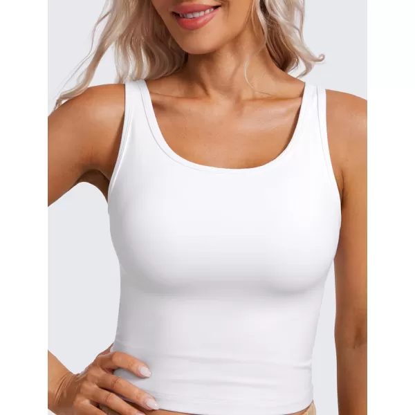 CRZ YOGA Womens Butterluxe Double Lined Tank Tops Scoop Neck Racerback Workout Tanks Sleeveless Casual Cropped TopWhite
