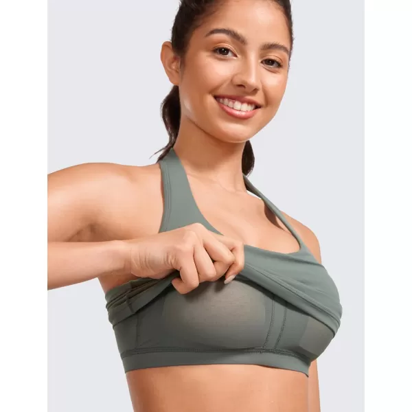 CRZ YOGA Womens Butterluxe Halter Longline Sports Bra  Padded Workout Yoga Crop Tank Tops with Built in Shelf BraGrey Sage