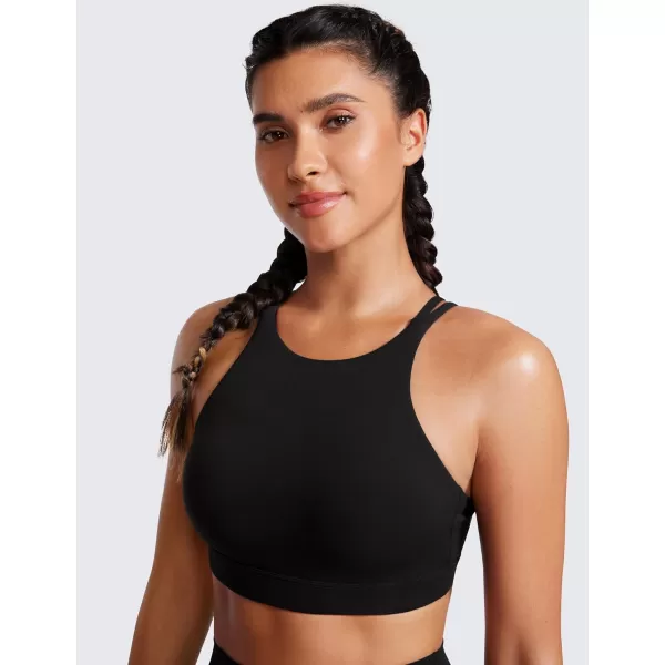 CRZ YOGA Womens Butterluxe High Neck Longline Sports Bras  Criss Cross Wireless Yoga Bra Padded Workout Crop TopBlack