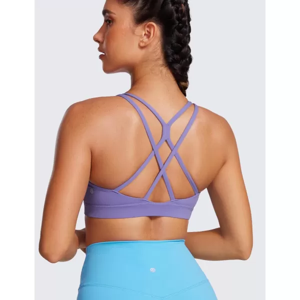 CRZ YOGA Womens Butterluxe High Neck Longline Sports Bras  Criss Cross Wireless Yoga Bra Padded Workout Crop TopDark Lavender Purple