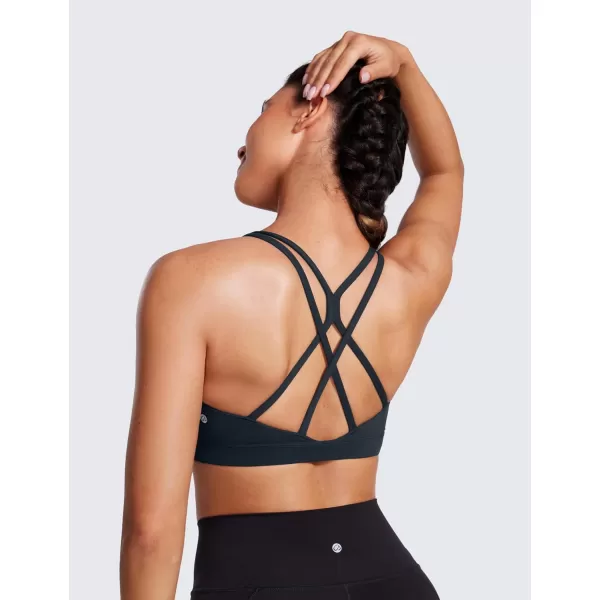 CRZ YOGA Womens Butterluxe High Neck Longline Sports Bras  Criss Cross Wireless Yoga Bra Padded Workout Crop TopTrue Navy