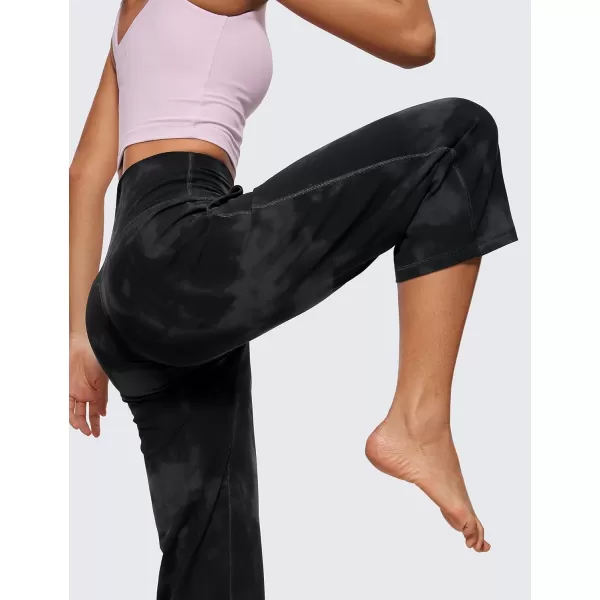 CRZ YOGA Womens Butterluxe High Waist Wide Leg Pants with Pockets 215 Inches  Buttery Soft Lounge Gym Workout Yoga CaprisBlack Tie Dye Flowers