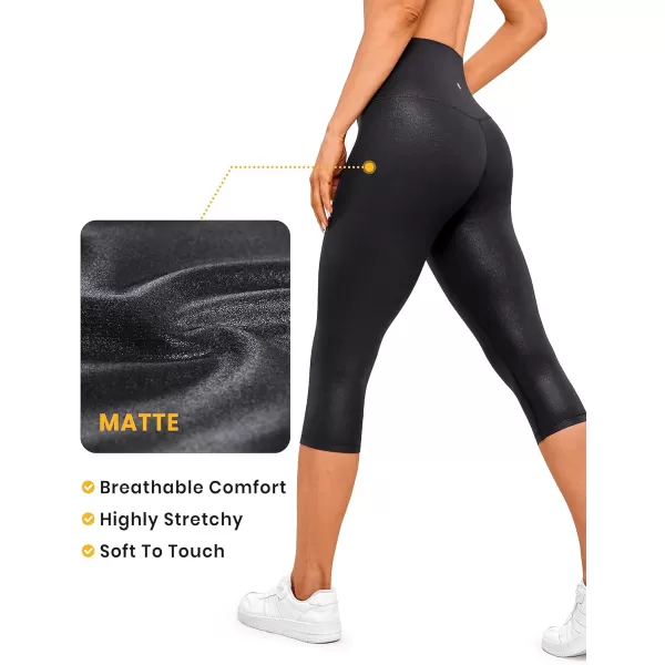 CRZ YOGA Womens Butterluxe High Waisted Lounge Legging 19 Inches  Workout Leggings Buttery Soft Capris Yoga PantsFaux Leather Black