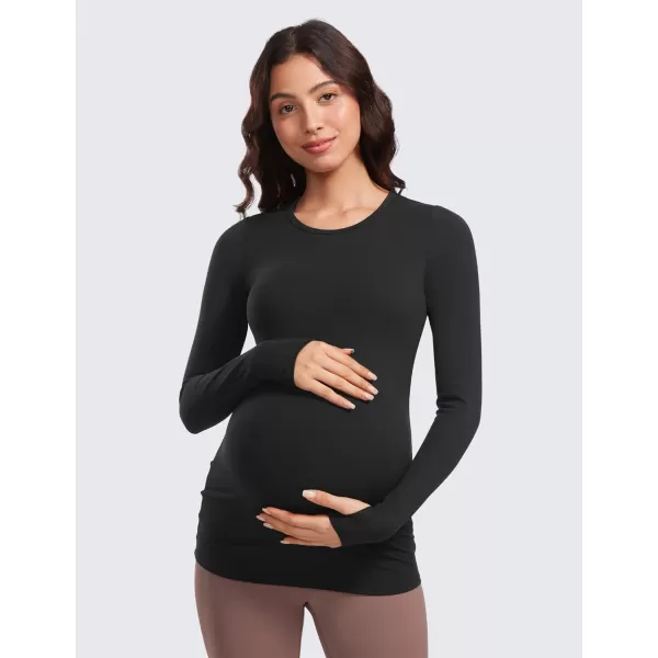 CRZ YOGA Womens Butterluxe Long Sleeve Maternity Tops Crewneck Pregnancy Basic Shirts Soft Athletic Yoga Casual Tee ShirtBlack