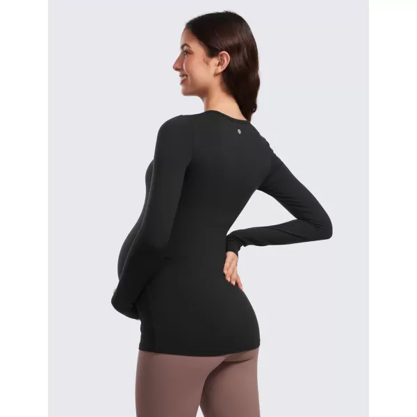 CRZ YOGA Womens Butterluxe Long Sleeve Maternity Tops Crewneck Pregnancy Basic Shirts Soft Athletic Yoga Casual Tee ShirtBlack