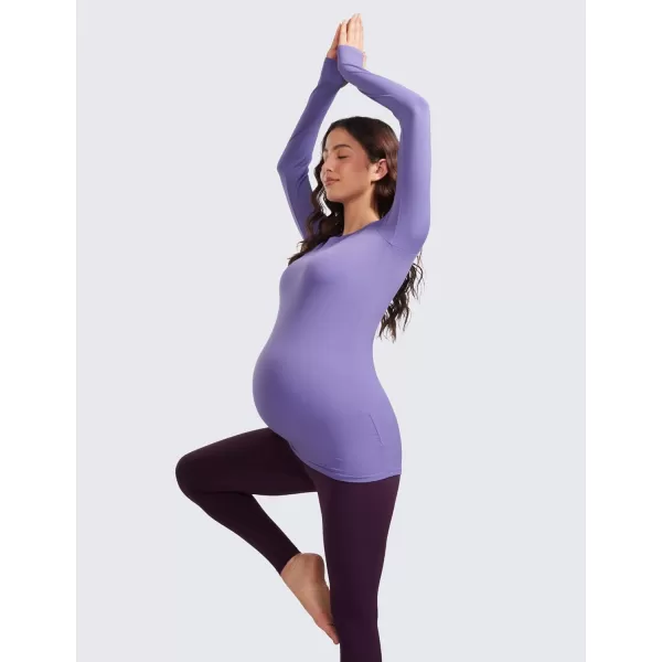 CRZ YOGA Womens Butterluxe Long Sleeve Maternity Tops Crewneck Pregnancy Basic Shirts Soft Athletic Yoga Casual Tee ShirtDark Lavender Purple