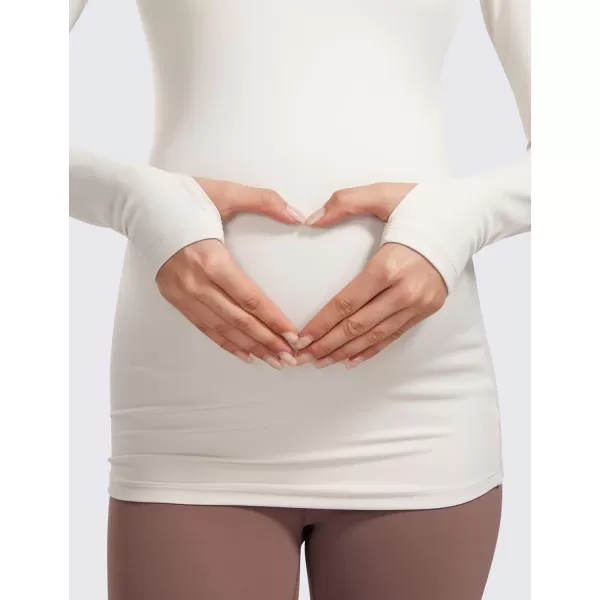 CRZ YOGA Womens Butterluxe Long Sleeve Maternity Tops Crewneck Pregnancy Basic Shirts Soft Athletic Yoga Casual Tee ShirtMilky White