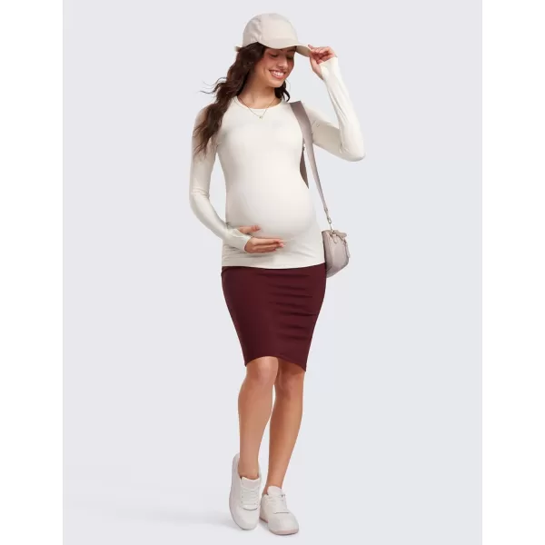 CRZ YOGA Womens Butterluxe Long Sleeve Maternity Tops Crewneck Pregnancy Basic Shirts Soft Athletic Yoga Casual Tee ShirtMilky White