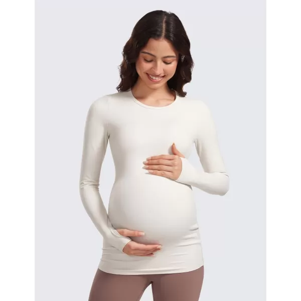 CRZ YOGA Womens Butterluxe Long Sleeve Maternity Tops Crewneck Pregnancy Basic Shirts Soft Athletic Yoga Casual Tee ShirtMilky White