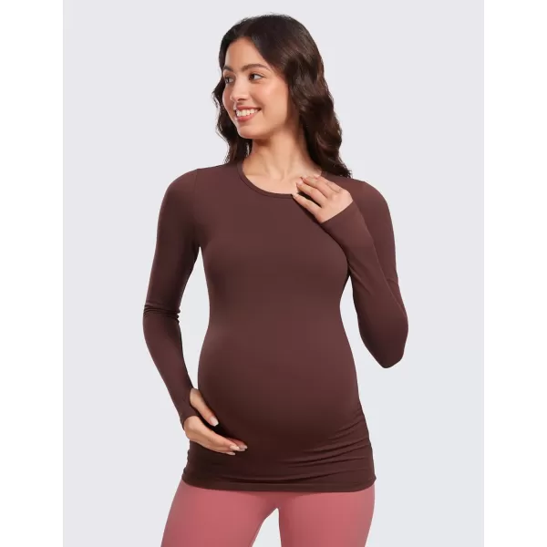 CRZ YOGA Womens Butterluxe Long Sleeve Maternity Tops Crewneck Pregnancy Basic Shirts Soft Athletic Yoga Casual Tee ShirtTaupe