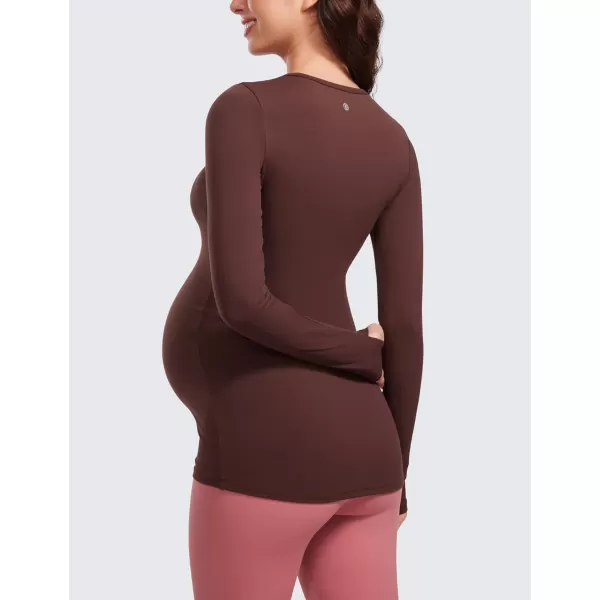 CRZ YOGA Womens Butterluxe Long Sleeve Maternity Tops Crewneck Pregnancy Basic Shirts Soft Athletic Yoga Casual Tee ShirtTaupe