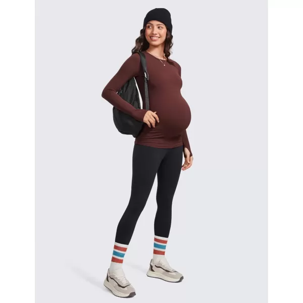 CRZ YOGA Womens Butterluxe Long Sleeve Maternity Tops Crewneck Pregnancy Basic Shirts Soft Athletic Yoga Casual Tee ShirtTaupe