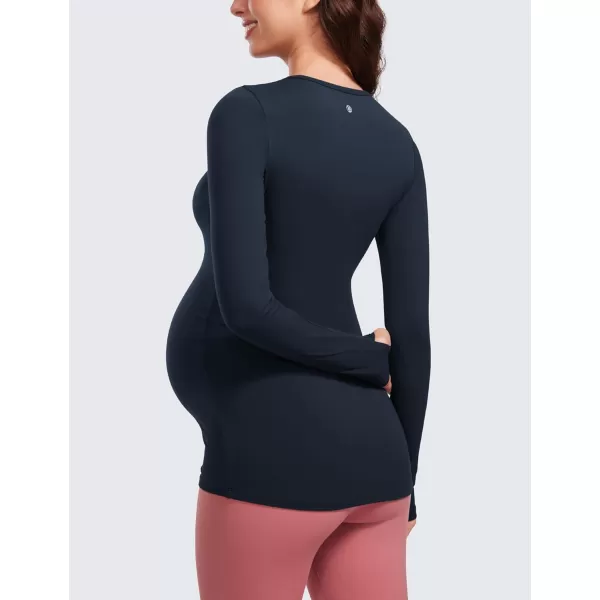 CRZ YOGA Womens Butterluxe Long Sleeve Maternity Tops Crewneck Pregnancy Basic Shirts Soft Athletic Yoga Casual Tee ShirtTrue Navy