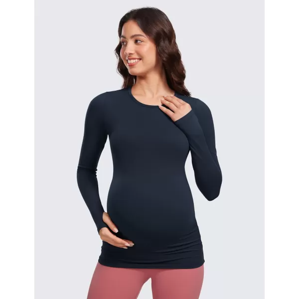 CRZ YOGA Womens Butterluxe Long Sleeve Maternity Tops Crewneck Pregnancy Basic Shirts Soft Athletic Yoga Casual Tee ShirtTrue Navy